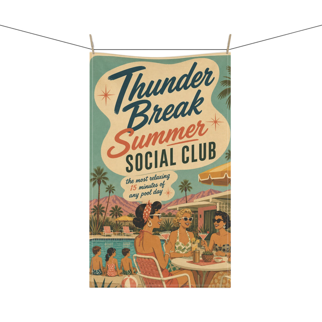 Summer Social Club Tea Towel — Retro Poolside Vintage Beach Kitchen Towel