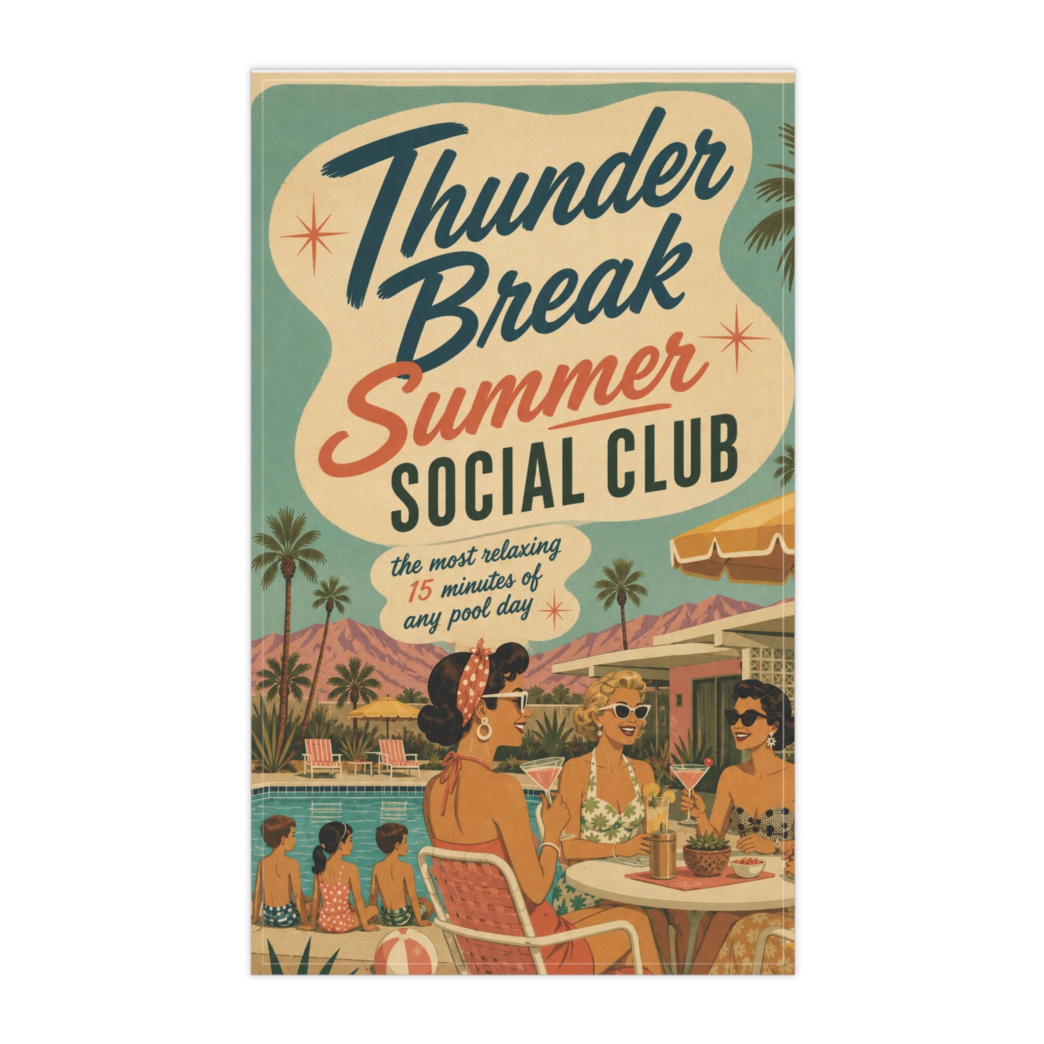 Summer Social Club Tea Towel — Retro Poolside Vintage Beach Kitchen Towel