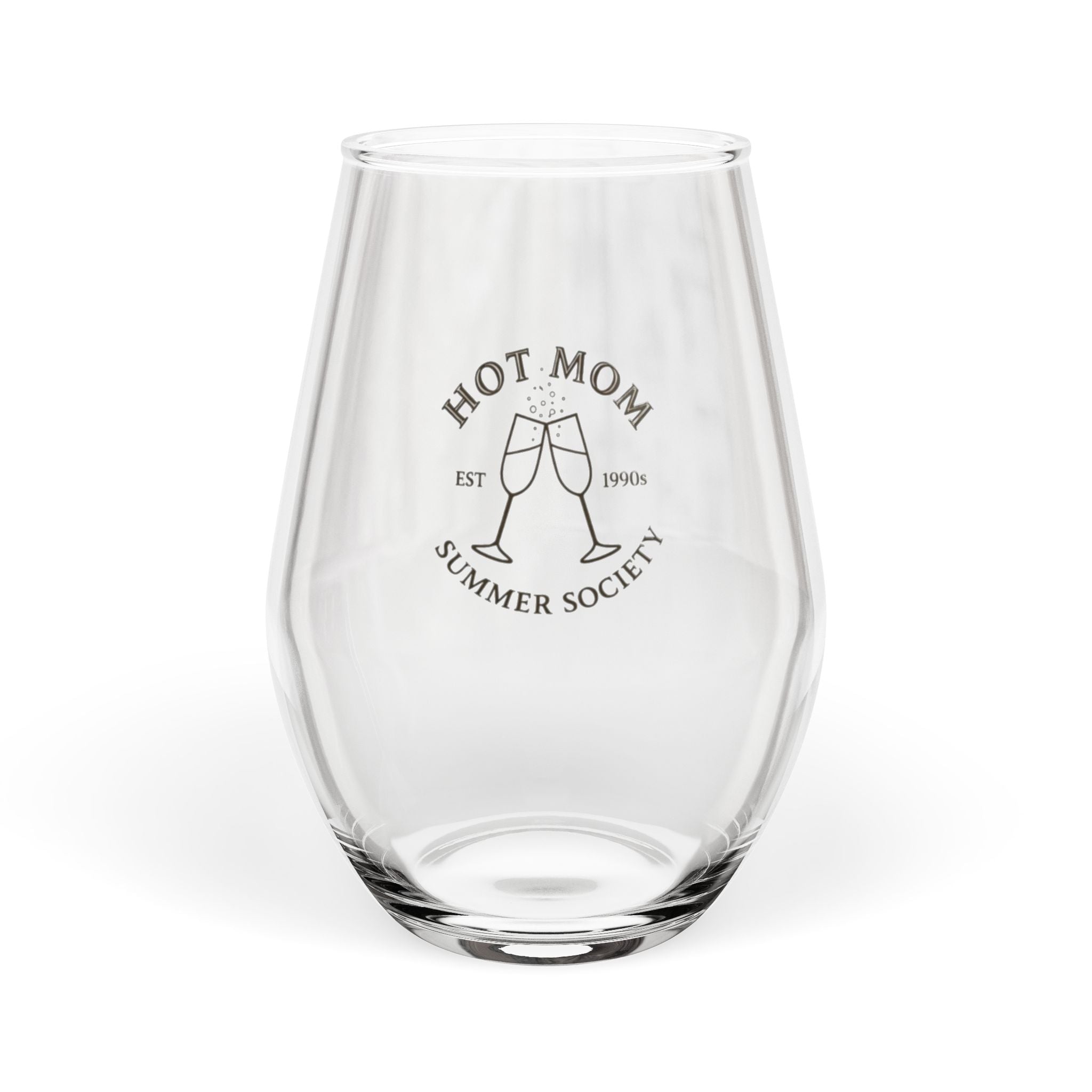 Stemless Wine Glass — "Hot Mom Summer Society" Engraved Glass, 11.75 oz