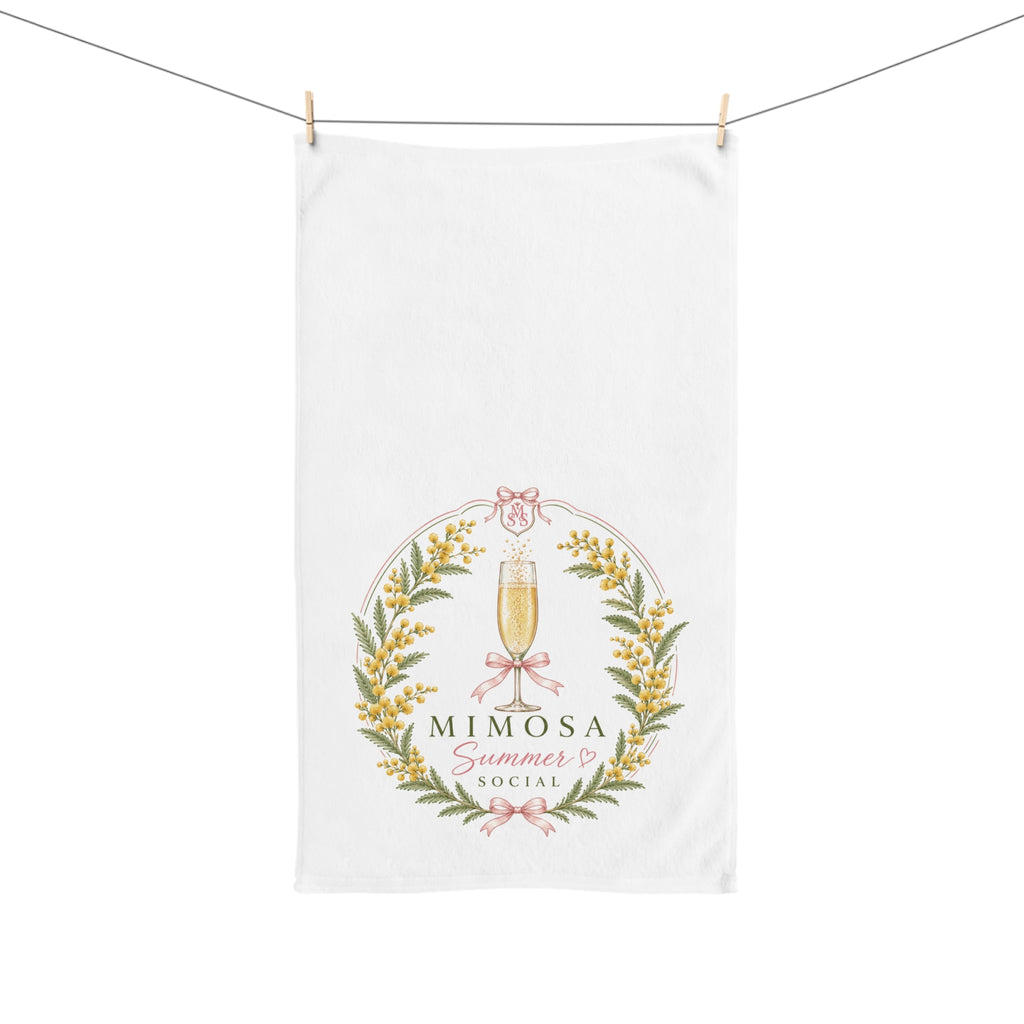 Mimosa Social Hand Towel — Floral Champagne Brunch Kitchen Towel
