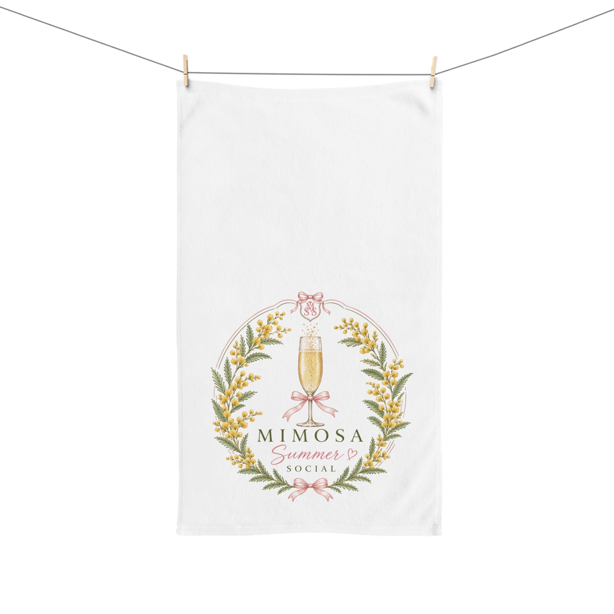Mimosa Social Hand Towel — Floral Champagne Brunch Kitchen Towel