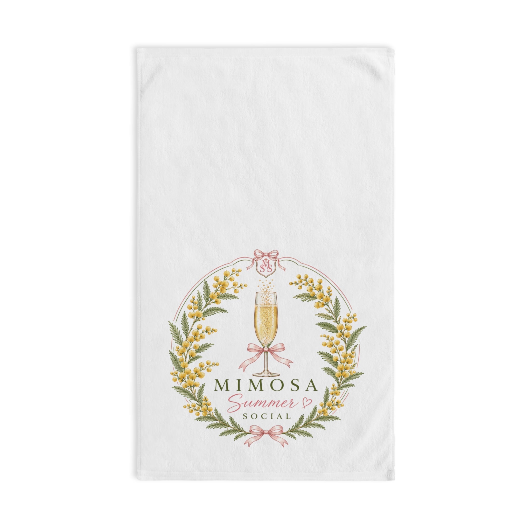 Mimosa Social Hand Towel — Floral Champagne Brunch Kitchen Towel