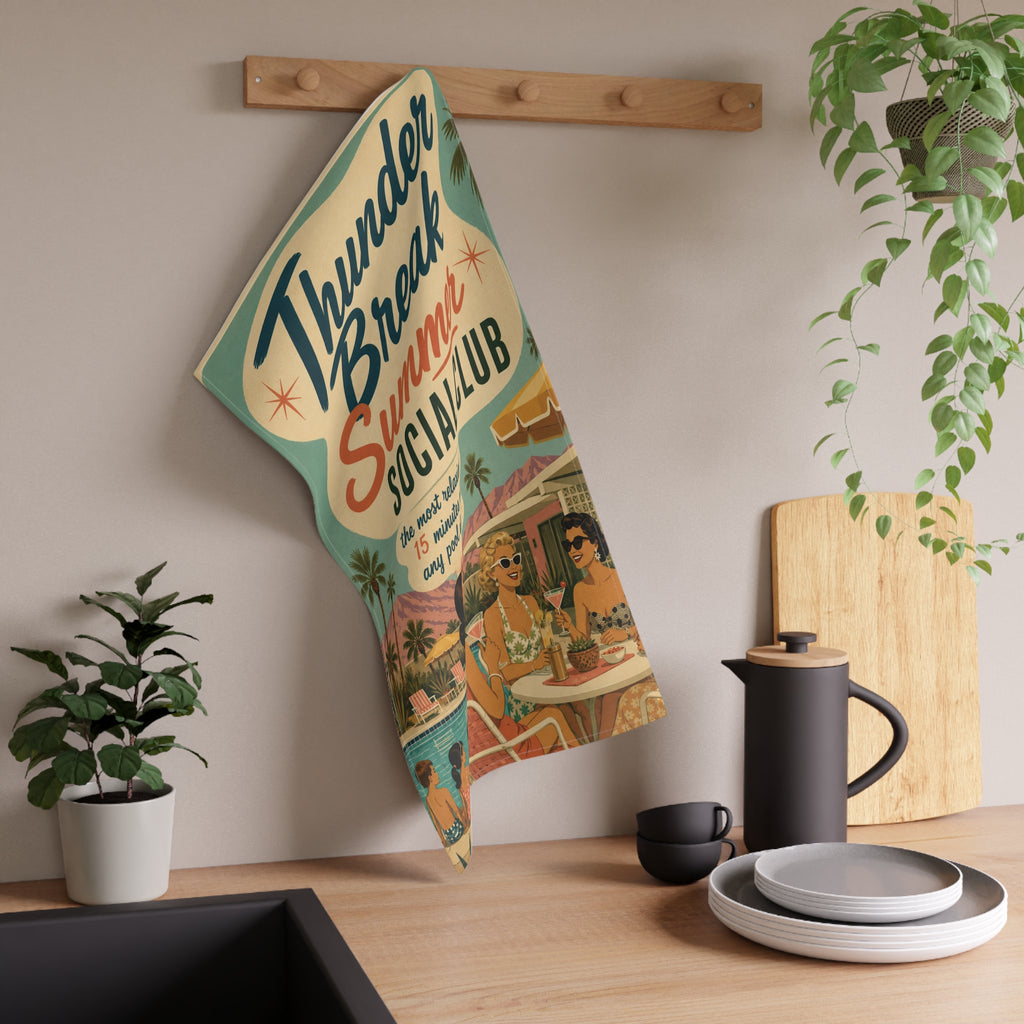 Summer Social Club Tea Towel — Retro Poolside Vintage Beach Kitchen Towel