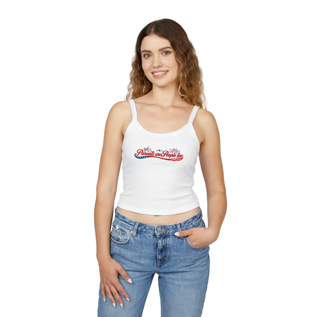Tank Top — "Parents are People Too" Patriotic Spaghetti Strap Crop