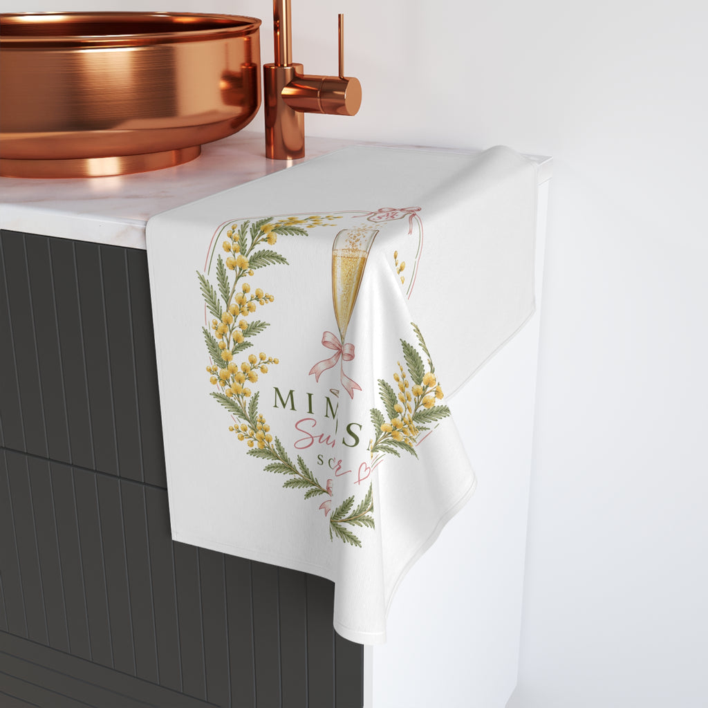 Mimosa Social Hand Towel — Floral Champagne Brunch Kitchen Towel