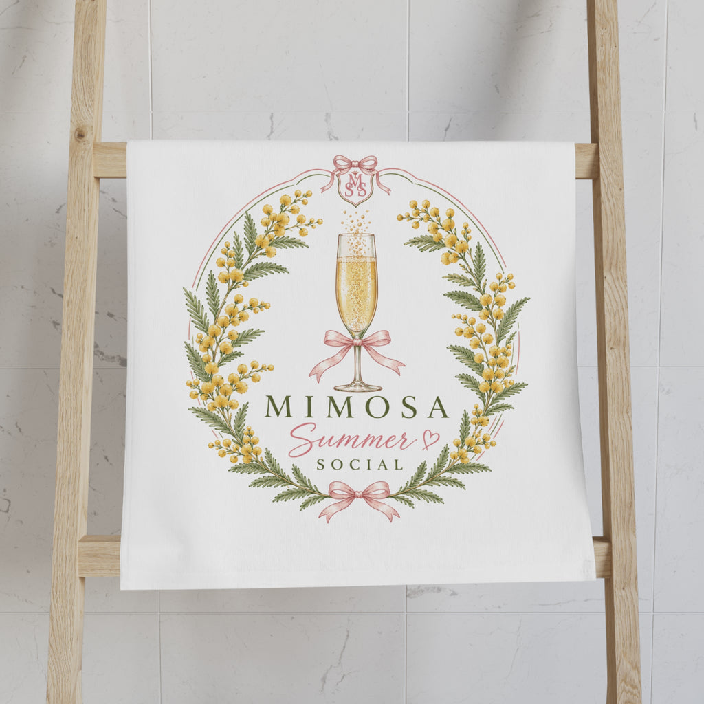 Mimosa Social Hand Towel — Floral Champagne Brunch Kitchen Towel