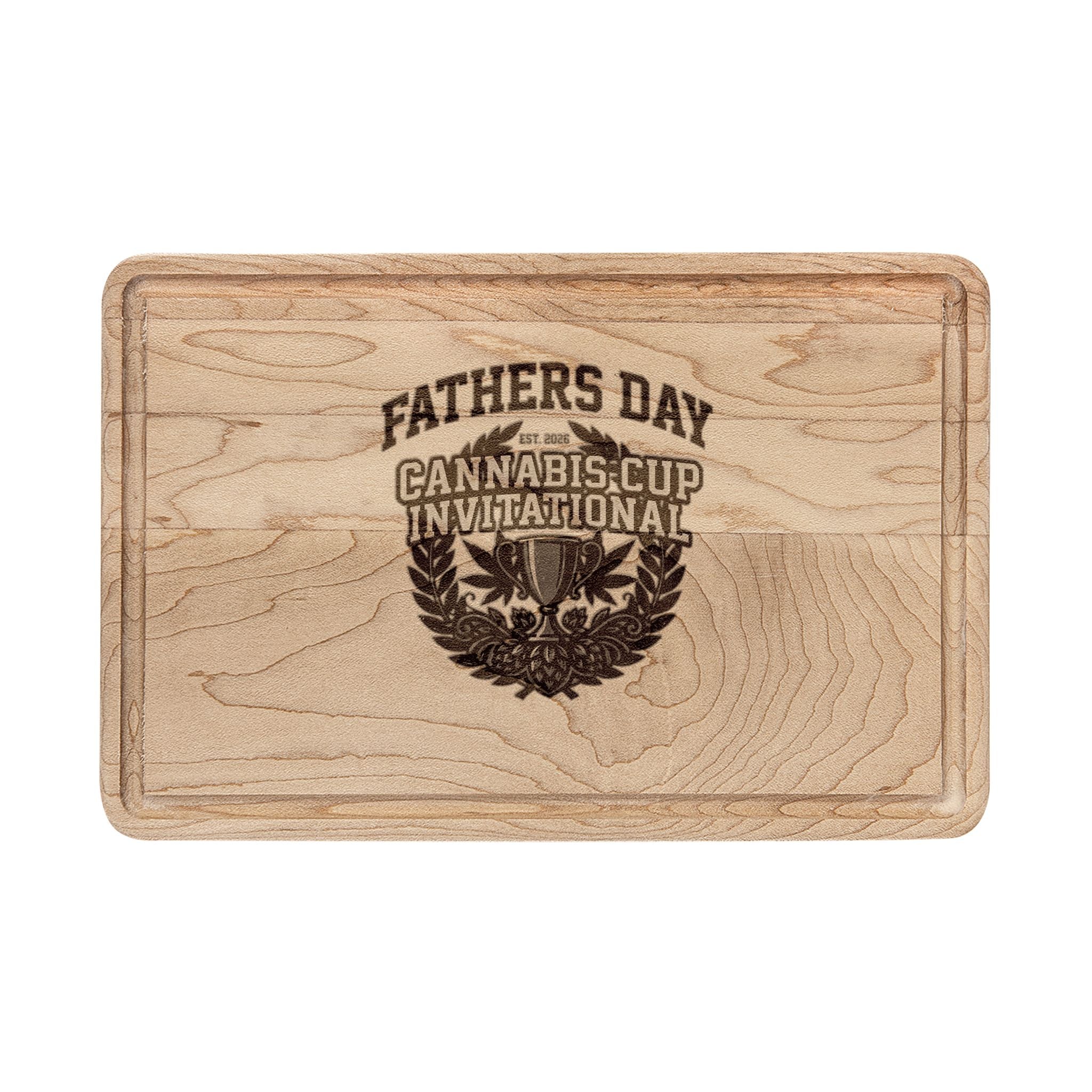 Engraved Fathers Day Cutting Board — "Cannabis Cup Invitational" Wooden Serving & Chopping Board