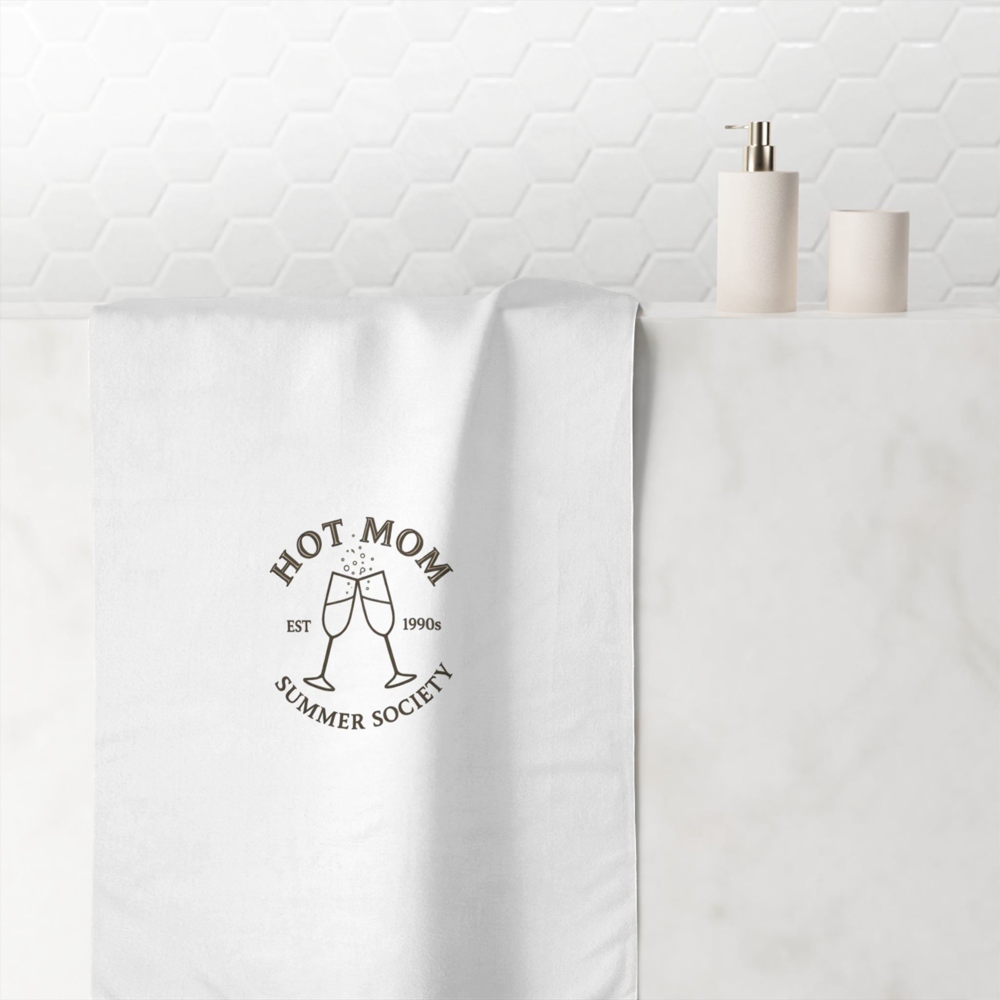 Hot Mom Summer Society Beach Towel — 'Hot Mom' Champagne Graphic Cotton Terry Towel